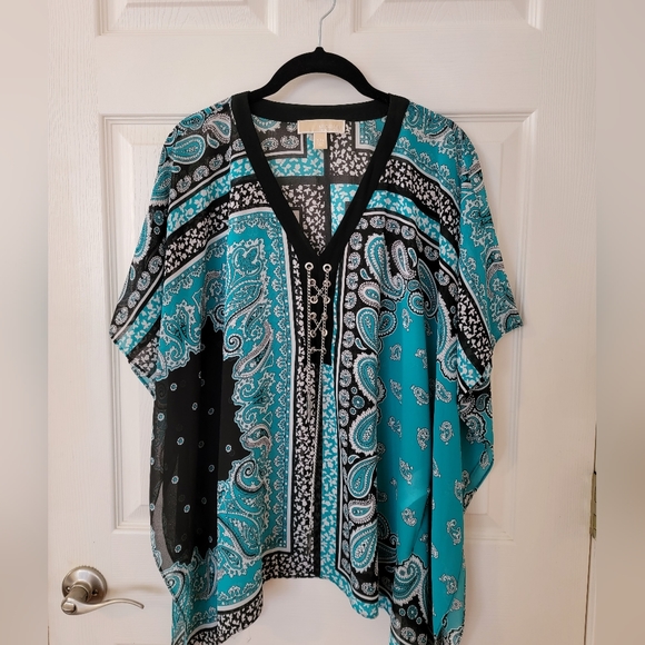 Michael Kors Tops - Aqua and Black Michael Kors Poncho Blouse